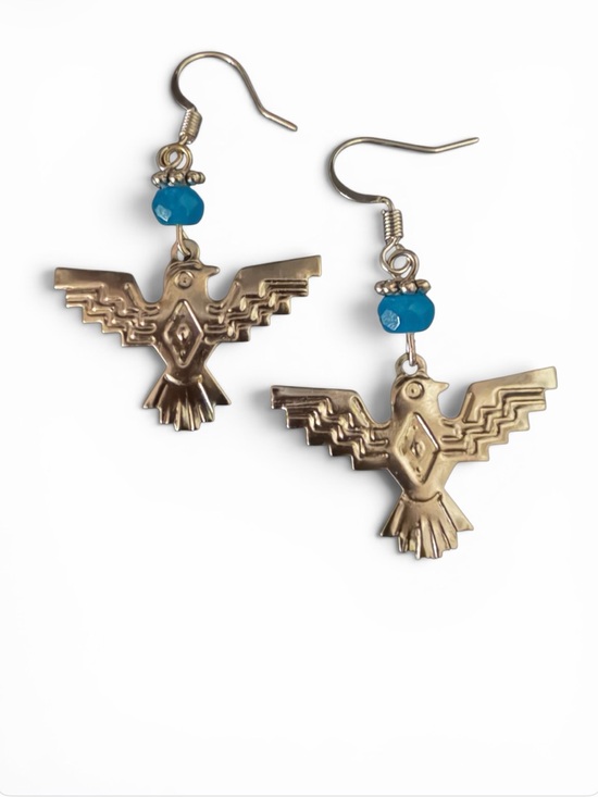 Southwestern Jewelry - Silver Thunderbird Earrings with Turquoise Blue Bead, NWOT. - Women Jewelry